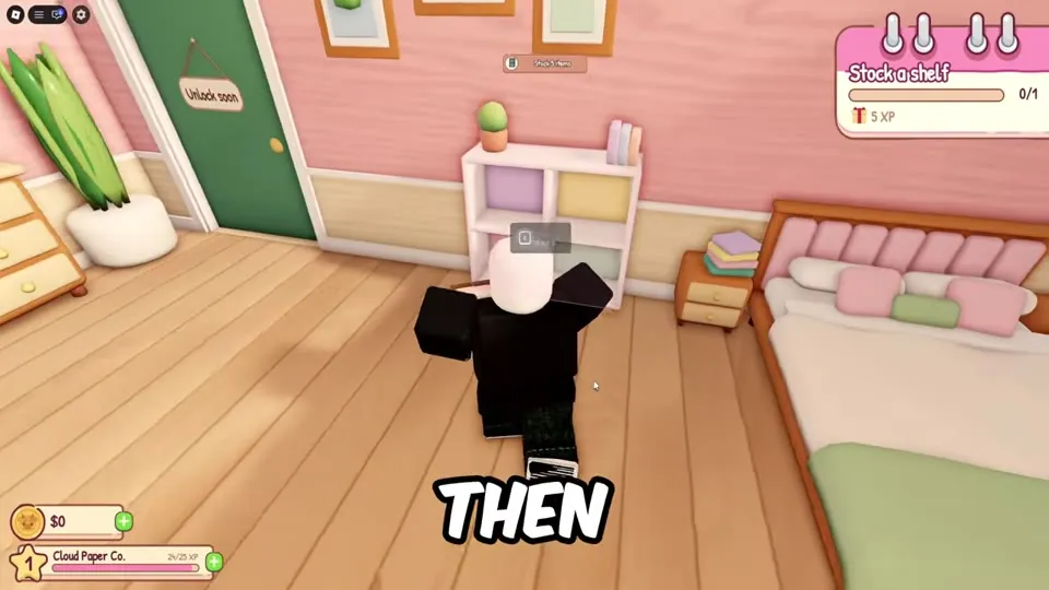 Avatar standing in the pink bedroom shop