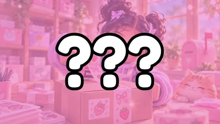Pink shop scene with big question marks teasing the next update