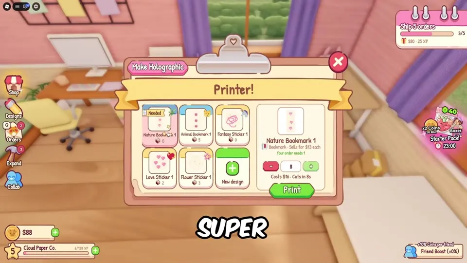 Printer menu with Make Holographic button