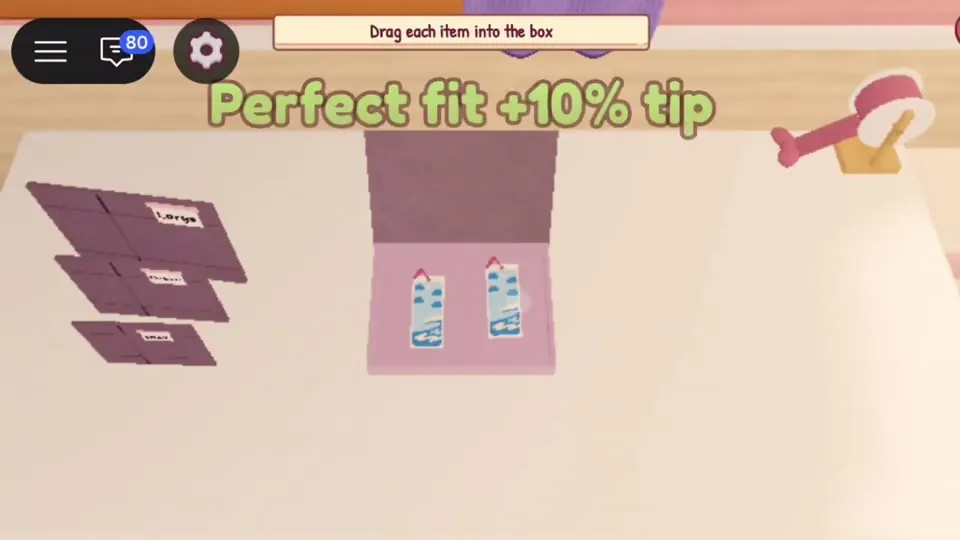 Packing screen with Perfect Fit +10% tip text