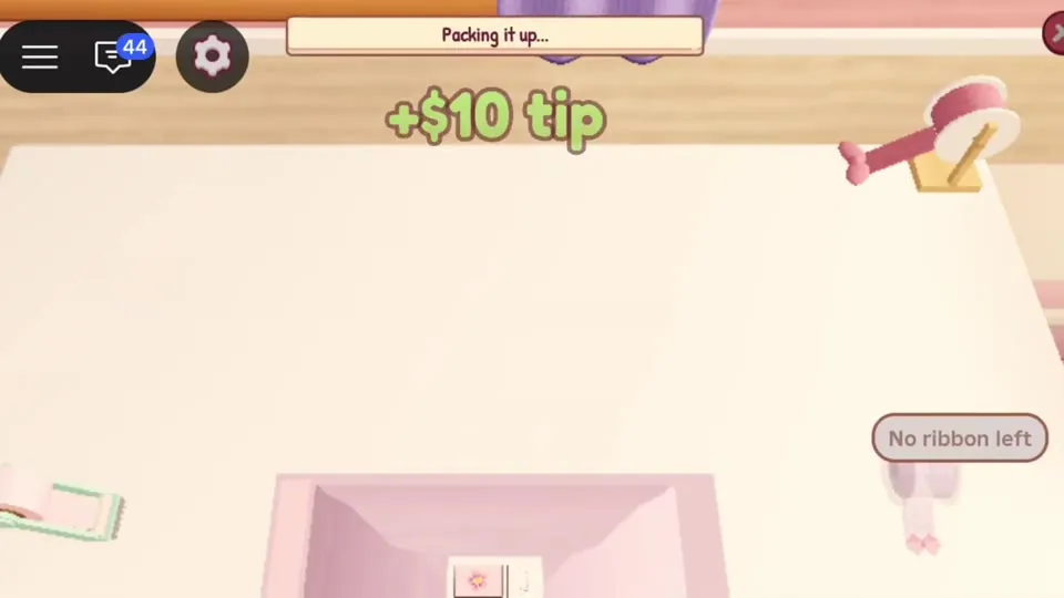 Packing screen showing a +$10 tip popup